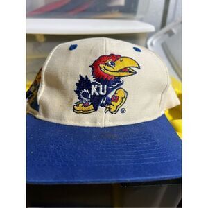Vintage Kansas Jayhawks Snapback Hat Cap Blue Adjustable Image